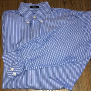 Long sleeve blue and white striped dress shirt